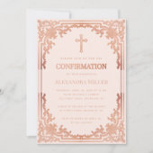 Girl-Bestätigung Rosa Rose Gold Vintag Einladung (Vorderseite)
