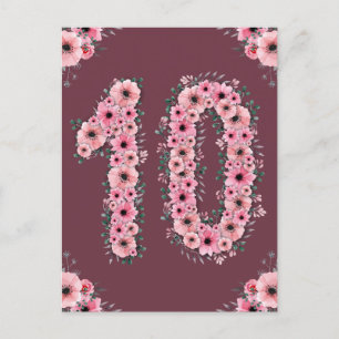 Girl Big 10. Geburtstag Pink Blume Green Foliage Postkarte
