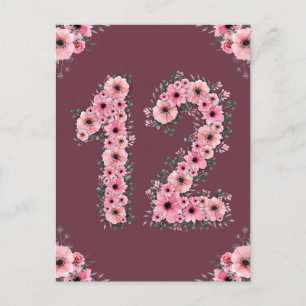 Girl Big 12. Geburtstag Pink Blume Green Foliage Postkarte
