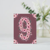 Girl Big 9th Birthday Pink Blume Green Folies Postkarte (Stehend Vorderseite)