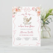 Girl Birdie First Geburtstag Einladung (Stehend Vorderseite)