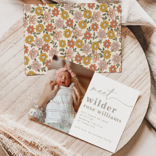Girl Birth Announcement   Floral Photo Birth Einladung