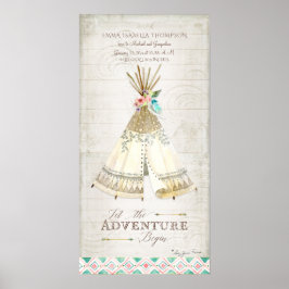 Girl Birth Info Tribal Boho Adventure Teepee Arrow Poster