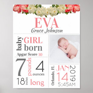 Girl Birth Stat Sign Pink Foto Poster