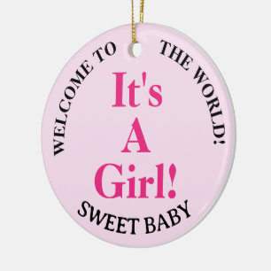 Girl Birth Stats Sweet Baby Pink Keramik Ornament