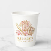 Girl Birthday Baseball Luxury Rose Gold Pappbecher (Vorderseite)