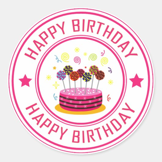 Girl Birthday, cake Lollipop Classic Round Sticker (Vorderseite)