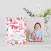 Girl Birthday Candy Two Sweet Party Einladung (Stehend Vorderseite)