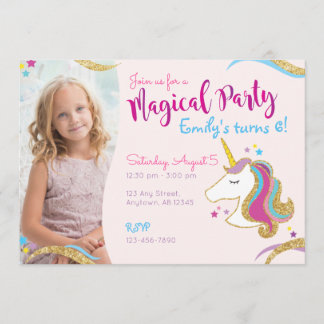 Girl Birthday Glitzer Unicorn Magische Einladung