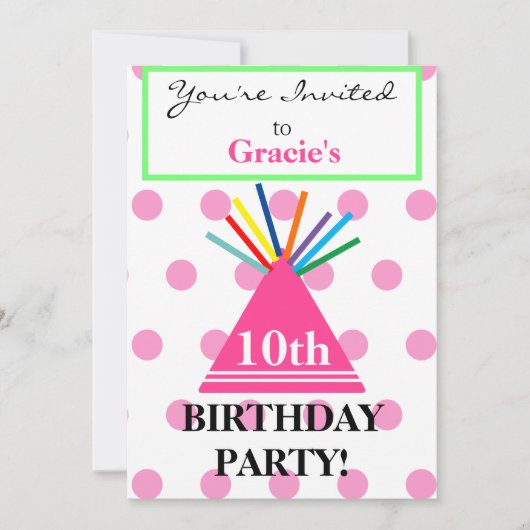 Girl Birthday Hat Pink Cupcake Einladung (Vorderseite)