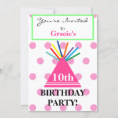 Girl Birthday Hat Pink Cupcake Einladung (Vorderseite)