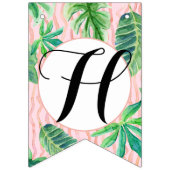 Girl Birthday Party Pink Flamingo Leaf Watercolor Wimpelkette (Zweite Fahne)