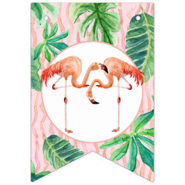 Girl Birthday Party Pink Flamingo Leaf Watercolor Wimpelkette