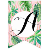 Girl Birthday Party Pink Flamingo Leaf Watercolor Wimpelkette (Dritte Fahne)