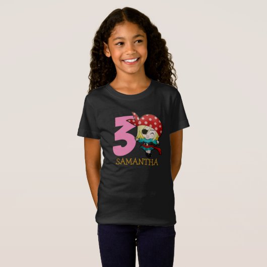 GIRL Birthday Party Pirate 3. Name T - Shirt (Vorne ganz)