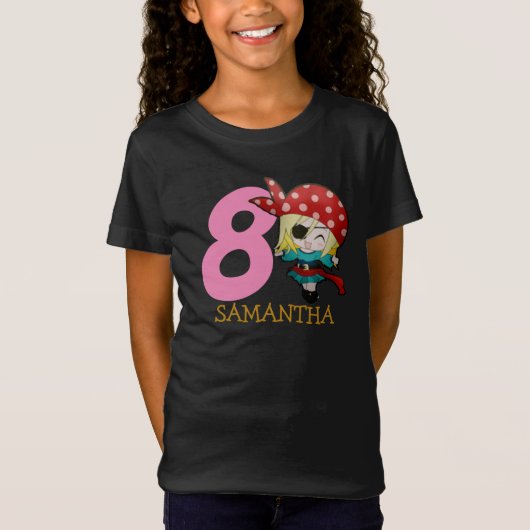 GIRL Birthday Party Pirate 8. Name T - Shirt (Vorderseite)