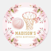Girl Birthday Personalisiert Basketball Runder Aufkleber (Vorderseite)