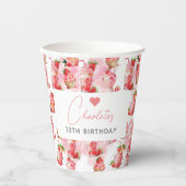 Girl Birthday Personalisiert Strawberry Milkshake Pappbecher (Vorderseite)