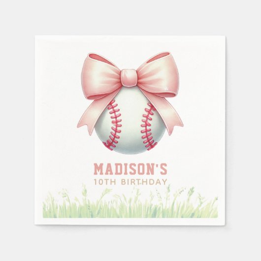 Girl Birthday Personalized Pink Baseball Bow Serviette (Vorderseite)