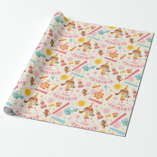 Girl Birthday Pink Geschenkpapier (Ungerollt)