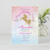 Girl Birthday Pink Gold Unicorn Glitter Invitation Einladung (Stehend Vorderseite)