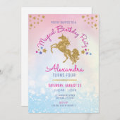 Girl Birthday Pink Gold Unicorn Glitter Invitation Einladung (Vorne/Hinten)