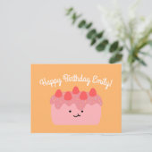 Girl Birthday Pink Strawberry Cake Celebration Postkarte (Stehend Vorderseite)