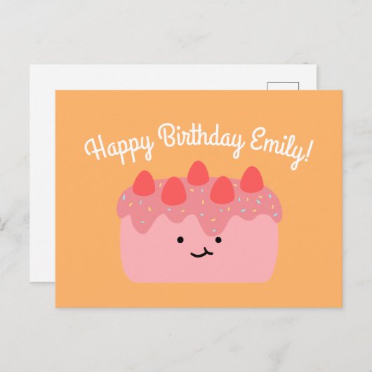 Girl Birthday Pink Strawberry Cake Celebration Postkarte (Vorne/Hinten)