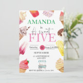 Girl Birthday Sommer Popsim Ice Cream Einladung (Stehend Vorderseite)