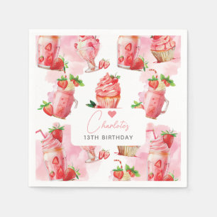 Girl Birthday Strawberry Milkshake Personalisiert Serviette