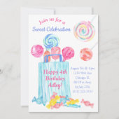 Girl Birthday Watercolor Candy Sweet Birthday Einladung (Vorderseite)