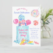 Girl Birthday Watercolor Candy Sweet Birthday Einladung (Stehend Vorderseite)