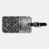 Girl Black and Metallic Silver Damasken & Wirbel Gepäckanhänger (Vorderseite horizontal)