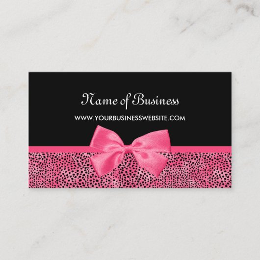 Girl Black and Pink Cheetah Print Niedlich Ribbon Visitenkarte (Vorderseite)