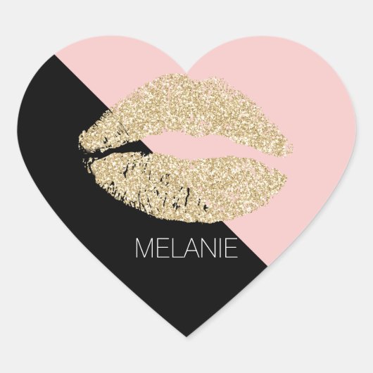 Girl Black Blush Pink Glitzer Lippen Herz-Aufkleber (Vorderseite)