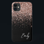 Girl Black Blush Pink Rose Gold Glitzer Monogram Case-Mate iPhone Hülle<br><div class="desc">Girly Black and Rose Gold - Rosa Imitate Sparkle und Dripping Glitzer gebürstete Metal Monogram Name and Initial Phone. Das macht den perfekten 16 Geburtstag,  Hochzeit,  Brautparty,  Jubiläum,  Babydusche oder Junggeselinnen-Abschied Geschenk für jemanden,  der Lieben glamourösen Luxus und schicke Stile.</div>