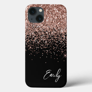 Girl Black Blush Pink Rose Gold Glitzer Monogram Case-Mate iPhone Hülle