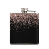 Girl Black Blush Pink Rose Gold Glitzer Monogram Flachmann (Rückseite)