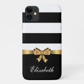 Girl Black Bold Stripes Golden BOW personalisiert Case-Mate iPhone Hülle (Rückseite)