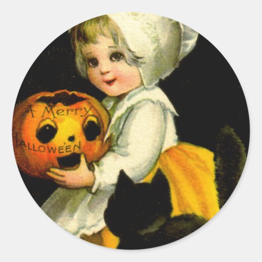 Girl & Black Cat Runder Aufkleber (Vorderseite)