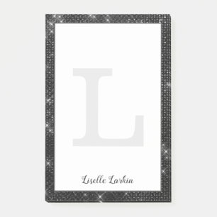 Girl Black Diamond Glitzer Glam Monogram Name Post-it Klebezettel