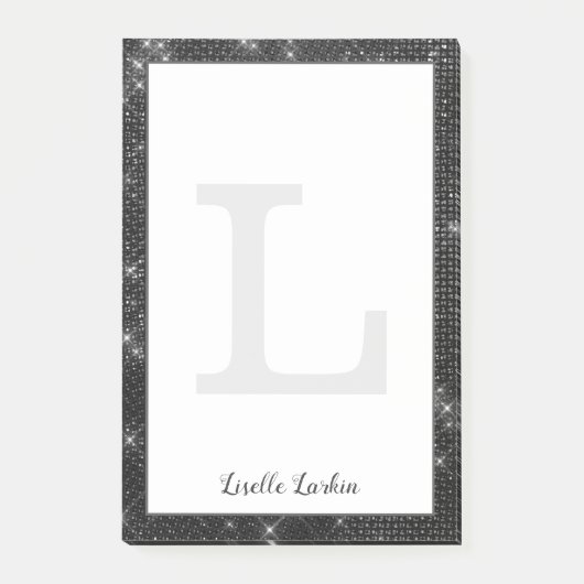 Girl Black Diamond Glitzer Glam Monogram Name Post-it Klebezettel (Vorderseite)