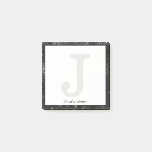 Girl Black Diamond Glitzer Kleine Monogramm-Bezeic Post-it Klebezettel (Vorderseite)