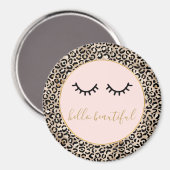 Girl Black Eyelashes Gold Glam Leopard Print Magnet (Vorderseite/Rückseite)