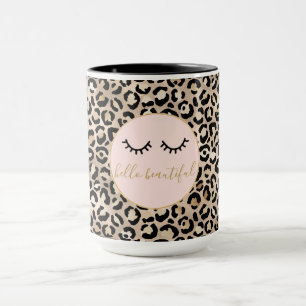 Girl Black Eyelashes Gold Glam Leopard Print Tasse
