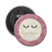 Girl Black Eyelashes Gold Pink Leopard Print Flaschenöffner (Vorderseite)
