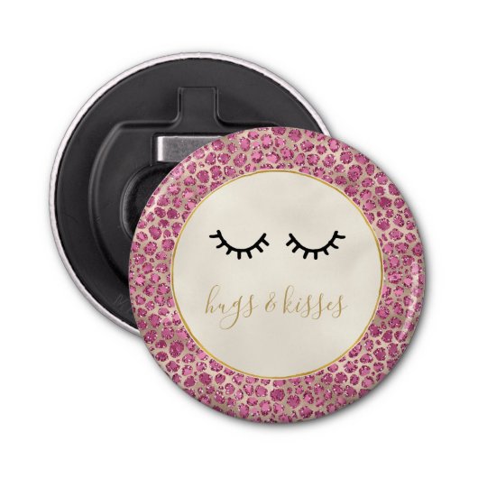 Girl Black Eyelashes Gold Pink Leopard Print Flaschenöffner (Vorderseite)