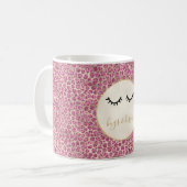 Girl Black Eyelashes Gold Pink Leopard Print Kaffeetasse (Vorderseite Links)
