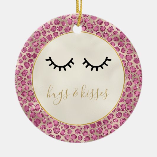 Girl Black Eyelashes Gold Pink Leopard Print Keramik Ornament (Vorne)