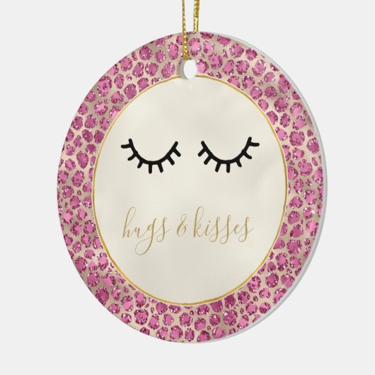 Girl Black Eyelashes Gold Pink Leopard Print Keramik Ornament (Links)